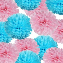 14&quot; Pink and Blue Tissue Pom Poms Kit DIY Decorative Paper Flowers for Baby Show - £19.50 GBP