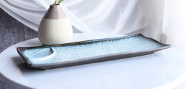 Pack Of 5 Ceramic Zen Blue Dinner Sushi Entree Platter Plate W/ Sauce Pa... - $49.99