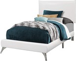 I Twin Size Leather-Look With Brown Wood Legs Bed, White - $379.99