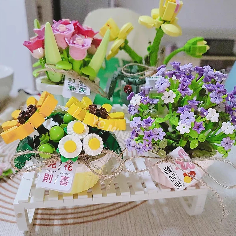 Play Mini Bonsai Flowers Plants Building Block DIY Green Plant Bouquet Potted Ho - £29.66 GBP