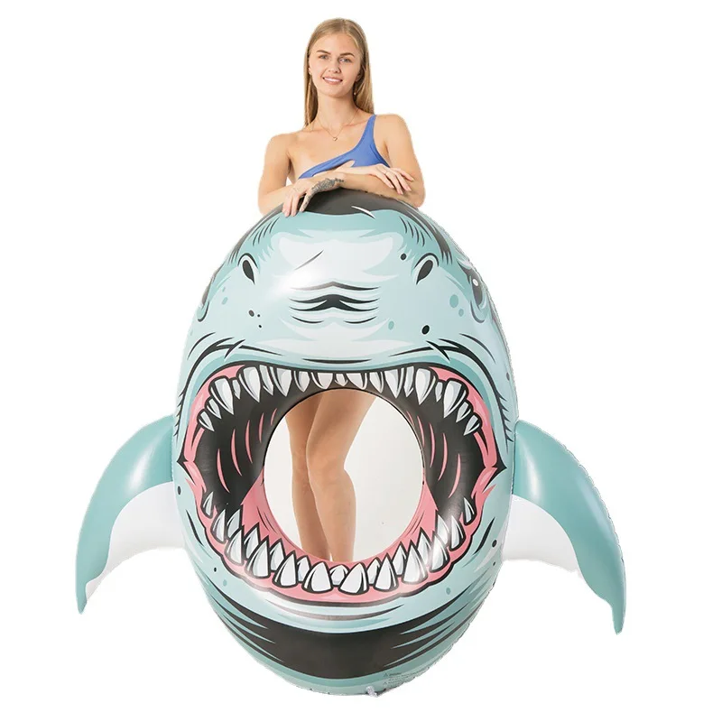 PVC Inflatable Swimming Ring 3D Realistic Printing Shark Mount Adult Water - £41.40 GBP