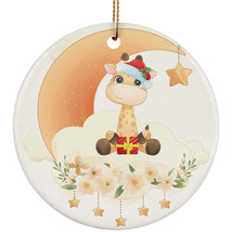 Cute Baby Giraffe On Moon Ornament Flower Christmas Gift Decor For Animal Lover - £11.61 GBP