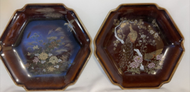 Lot of 2 Oriental Dishes Plates Wall Decor Birds Duck Peacock Floral Brown Gold - £11.96 GBP