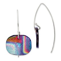 Sterling Silver Yellow, Blue &amp; Red Round Dichroic Glass Dangle Earrings&quot; Jewerly - £26.57 GBP