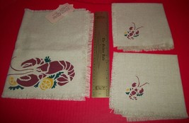 Home Gift Linen Decor Lobster Placemats Napkins Set Pair Tan Color Handcrafted - £18.97 GBP