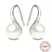 925 Sterling Silver Jewelry with Lab Pearl Decoration, Hook Earrings Elegant - £15.91 GBP