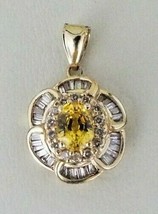 Vintage 14k Yellow Gold NATURAL Oval Yellow Sapphire Diamond Pendant 1&quot; Length - £1,595.02 GBP