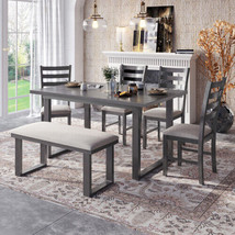 6-Pieces Family Furniture, Solid Wood Dining Room Set - Gray - £517.71 GBP