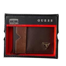 Guess Men’s Brown Leather Double Billfold Wallet Logo Comes With Box NEW - £20.24 GBP