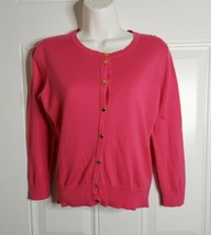 August Silk Hot Pink Long Sleeve Cardigan Light Weight Sweater Gold Button Small - £12.17 GBP