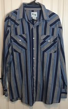 Key Western Shirt Striped Double Pocket Pearl Snap XL Blue Black Grey St... - $12.67