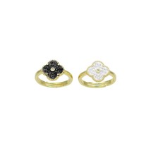 White Black Flower Statement Adjustable Ring, Sku#FH232 - $4.90