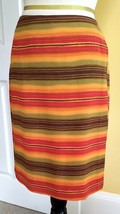Vintage LIZ CLAIBORNE Red/Orange Autumn Stripe Lined Silk Faux Wrap Skirt (8) - £11.49 GBP