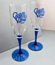 Vintage Promotional Champagne Flutes 1996 Canaan Valley WV Blue Logo Blue Stems - £9.22 GBP