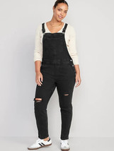 Old Navy OG Straight Ripped Jean Overalls Womens 12 Tall Black Distressed NEW - £25.49 GBP