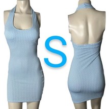 Blue &amp; White Halter Picnic Checkered Design Mini Stretchy Nylon Dress~Si... - $25.95