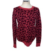 Express Red Cheetah Animal Print Long Sleeve Crewneck Pullover Sweater S... - $25.83