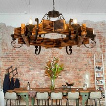 6 Lights Rustic Lighting Chandelier Wood Pendant Light Fixture Ceiling L... - $470.41 MXN