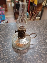 Antique 6&quot; Oil Lamp Blown/Pressed Clear Glass Wire Handle - $44.54