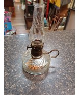 Antique 6&quot; Oil Lamp Blown/Pressed Clear Glass Wire Handle - $44.54