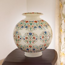 18&quot; White Marble Flower Inlay Fine Design in Big White Vase - £8,082.97 GBP