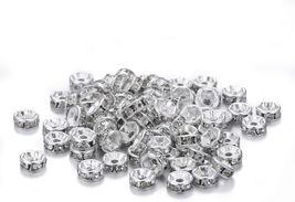 200PCS Rondelle Spacer Beads 6MM Silver Plated round Crystal Rhinestone Loose Be - £10.05 GBP
