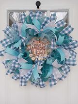 Daisy Welcome Wreath  Blue &amp; White Mesh Floral Front Door Decor - $59.99