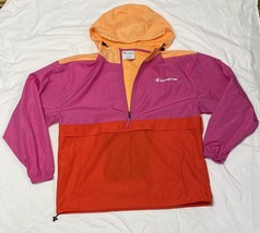 Champion Colorblock Pullover Windbreaker Jacket Large 1/4 Zip Hoodie Poc... - $13.37