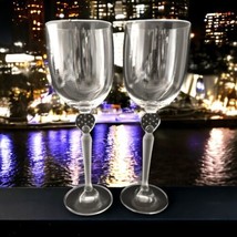 2 Mikasa Moonlight Frost Crystal Wine Goblet Glass Set Clear Frosted Ste... - $44.54