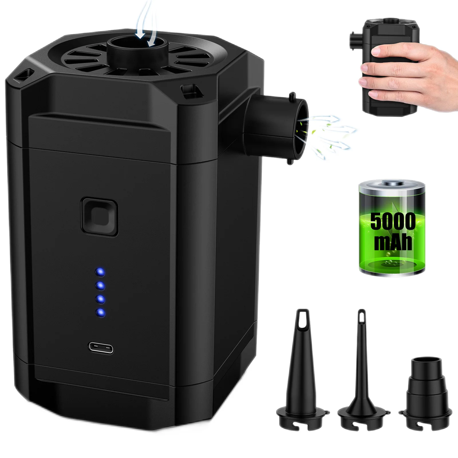 VKTECH Electric Air Pump - Portable Rechargeable Inflator for Air Mattress, Be - $27.29