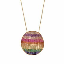 925 Sterling Silver Rose Gold Rainbow Color CZ Disk Disc Round Necklace 16&quot;-18&quot; - £153.51 GBP