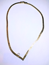 Necklace Gold Tone Choker CZ Setting Flat 16in Chain 4mm Vintage - £7.55 GBP