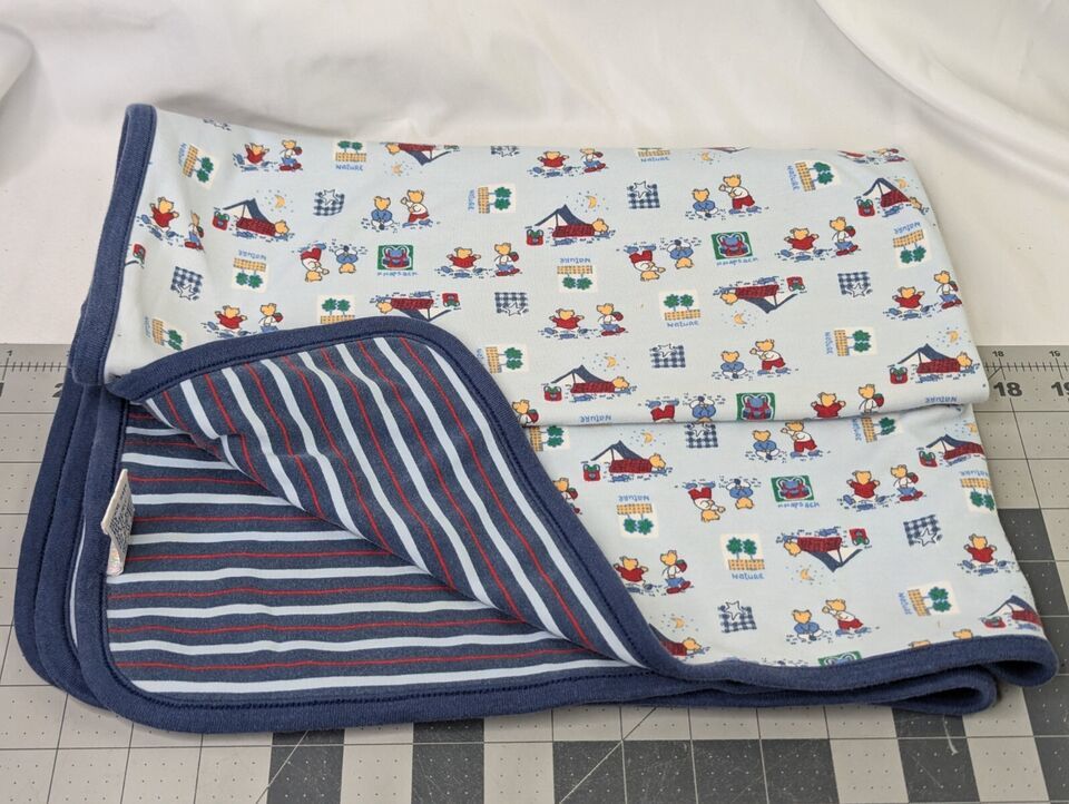 Gymboree Baby Blanket Blue Nature Bears Stripes About 29x36 Inch 1998 - $129.95