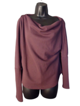 We The Free People Waffle Knit Thermal Wide Neck Thumbholes Purple Boho Earthy L - £19.08 GBP