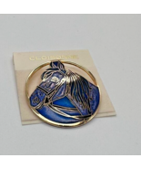 New SITI Cloisonne Horse Head 1.5&quot; Circle Brooch Purple Enamel Gold Tone... - £23.29 GBP