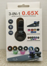 3-in-1 0.65X Wide-angle &amp; Macro Lens Universal Clip Lens- Black- NIB, never used - £5.41 GBP