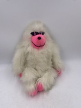 Vintage PM International Stuffed Monkey Plush White W/Neon Pink Black Sunglasses - $10.40