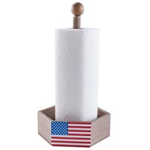 NEW Patriotic USA American Flag Wooden Paper Towel Holder w/ hexagonal base - £7.95 GBP