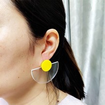 KUGUYS Yellow Red Colors Semicircle Geometric Stud Earrings for Women Classic Si - £6.52 GBP