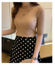 Women Turtleneck Half Sleeve Slim Fit Knitted Pullover Blouse Tops_ - £11.85 GBP