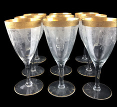 Vintage Cambridge 701 Floral Urn Swag Wheeling Decorated Wine Glass Lot 9 7&quot; U42 - $141.47