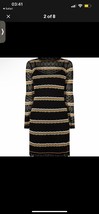XS Karen Millen Mini Dress SBlack Striped Knitted Long Sleeve Cocktail B... - $64.34