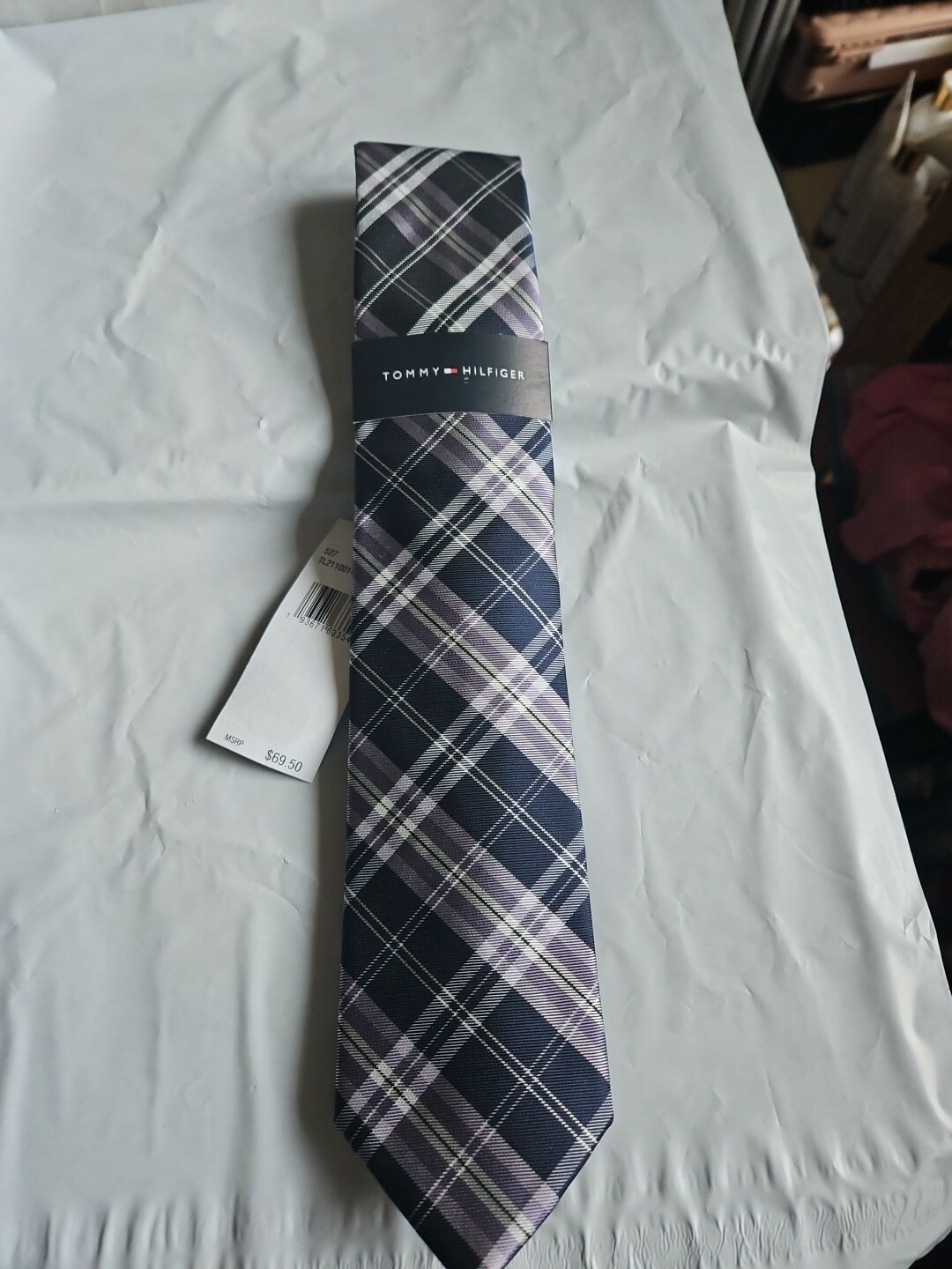 Tommy Hilfiger Men&#39;s Silk Blend Tie  Blue/Purple  Plaid ~ NEW MSRP: $69.50 - $18.76
