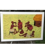 USHINDI AFRICAN BATIK Original 1988 Signed Mid Century Modern Fabric Painting - $752.40