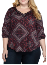 New Directions  Stretch Fabric Crocheted  Embellished 3/4 Sleeve Print Top 1X - $16.78