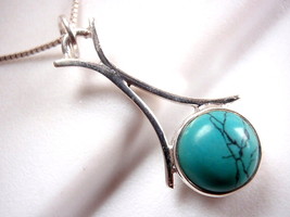 Turquoise Pendant Arched Stem 925 Sterling Silver Round New 2.4ct - £7.16 GBP