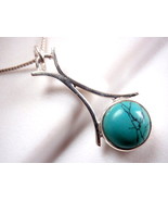 Turquoise Pendant Arched Stem 925 Sterling Silver Round New 2.4ct - £7.06 GBP