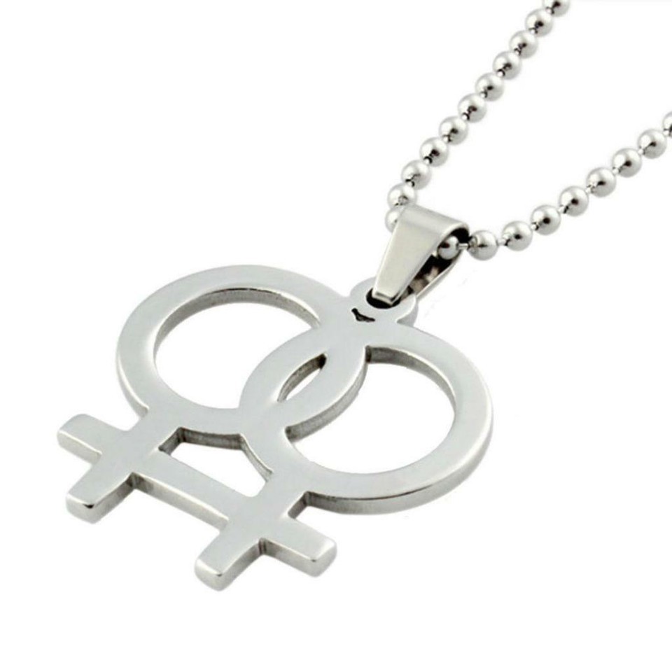 DOUBLE FEMALE SYMBOL NECKLACE Stainless Steel Pendant LGBT Lesbian Pride... - $8.95