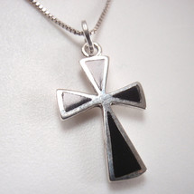 Simulated Black Onyx Ankh Cross 925 Sterling Silver Necklace - £13.77 GBP