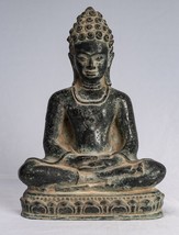 Antique Khmer Style Seated Bronze Meditation Buddha Statue - 20cm/8&quot; - £394.95 GBP